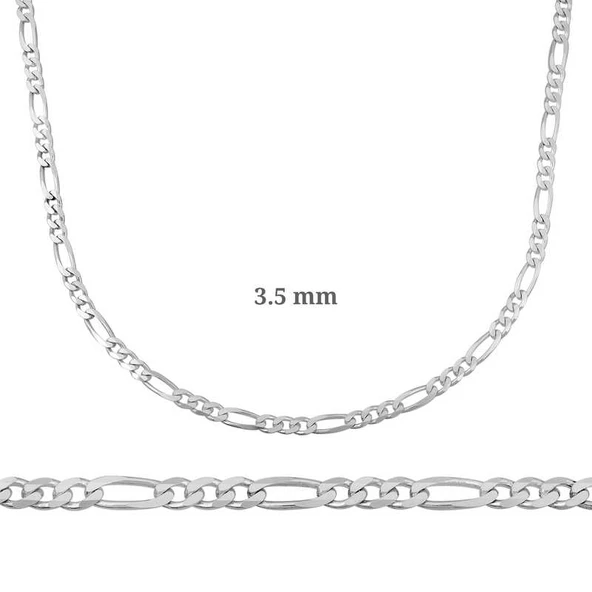 3.5 mm Gümüş Figaro Zincir - 100 mikron ürün görseli 1