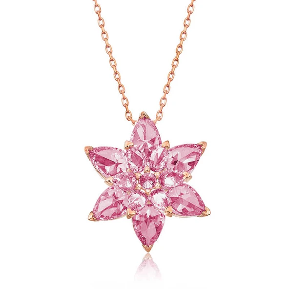 Gümüş Rose Pembe Lotus Çiçeği Kolye ürün görseli 1