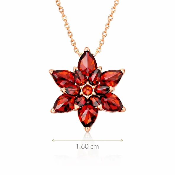 Gümüş Rose Kırmızı Lotus Çiçeği Kolye - Resim 3