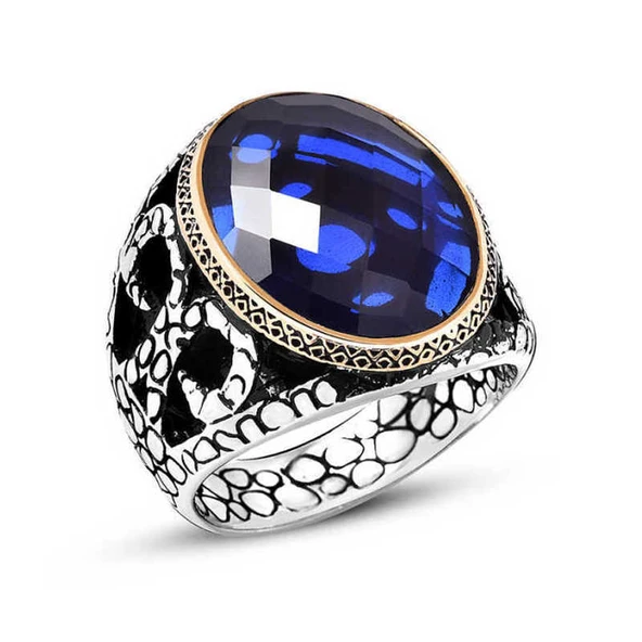 Gümüş Mavi Zirkon Taşlı Erkek Yüzük ürün görseli 1