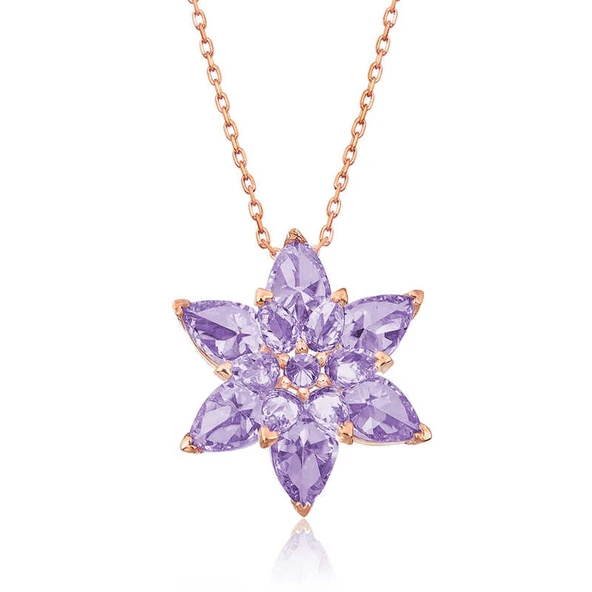 Gümüş Rose Lila Lotus Çiçeği Kolye ürün görseli 1