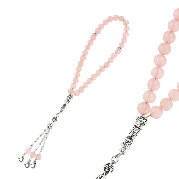 Doğaltaş Metal Püsküllü Pembe Kuvars Tesbih ürün görseli 1