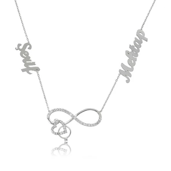 Gümüş İsimli Kalpli Sonsuzluk Bayan Kolye ürün görseli 1