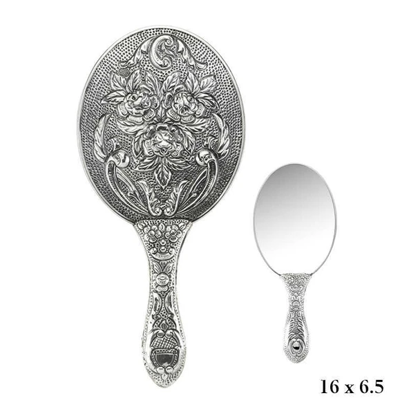 Gümüş 925 Ayar Gül Desenli El Aynası ürün görseli 1