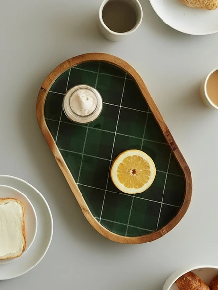 Zensori Ekose Desenli Oval Ahşap Tabak ürün görseli 1