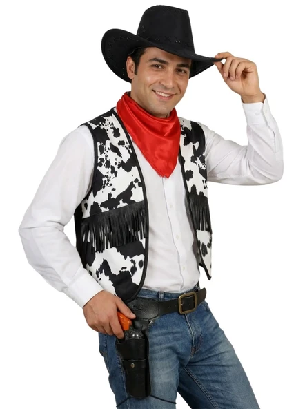 Yetişkin Kovboy Yelek ve Fular - Resim 5