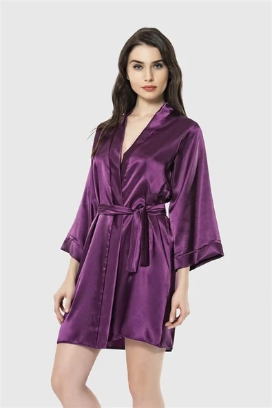 Arias Closet Mor Kısa Saten Sabahlık ürün görseli 1