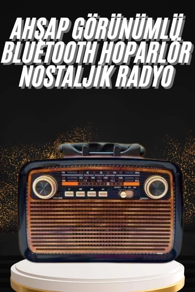 Nostaljik Görünümlü Ahşap Radyo Tf Sd Usb Girişli Led Fener Işıklı ürün görseli 1