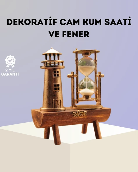 Dekoratif Ahşap Kum Saati Ve Deniz Feneri Figürlü Masa Süsü - Şık Ve Fonksiyonel Tasarım ürün görseli 1