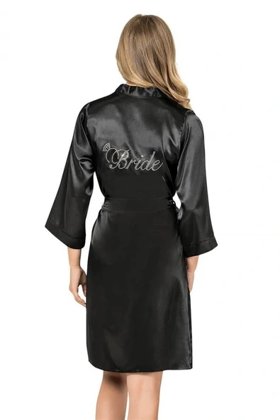 Arias Closet Siyah Kısa Saten Bride Sabahlık ürün görseli 1