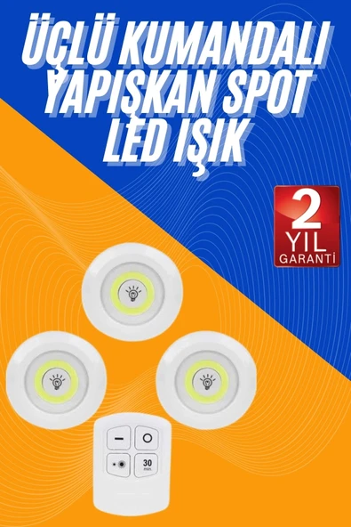 Dolap Işığı Mutfak Rafı Işığı Uzaktan Kumandalı 3 Lü Spot Led Lamba ürün görseli 1