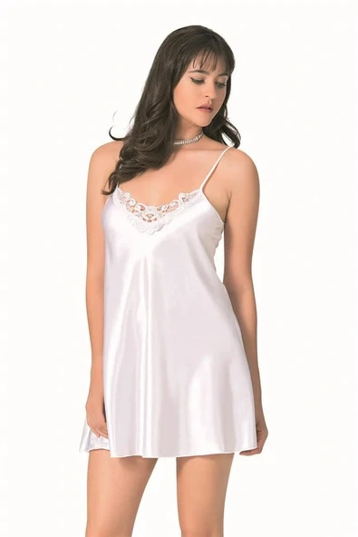 Arias Closet Beyaz Kısa Saten Gecelik ürün görseli 1