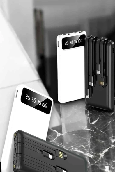 20.000 Mah Led Işıklı Lcd Ekran Usb Girişli Type-c Lightning Powerbank - Resim 3