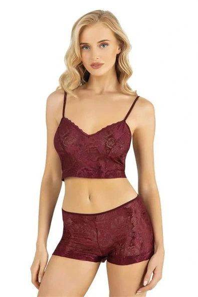 Arias Closet Bordo Saten Şort Takımı 9219 ürün görseli 1
