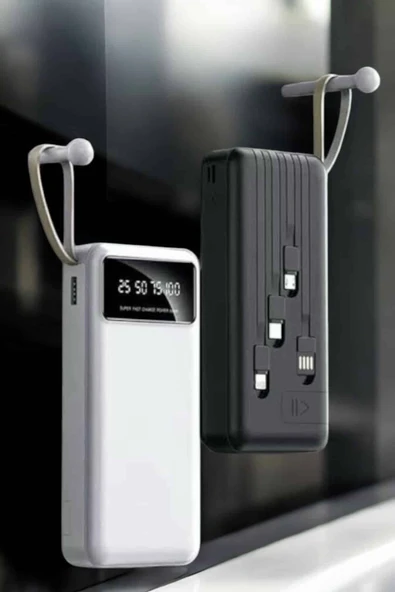20.000 Mah Led Işıklı Lcd Ekran Usb Girişli Type-c Lightning Powerbank - Resim 4