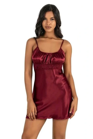 Arias Closet Bordo Kısa Saten Gecelik 8208 ürün görseli 1