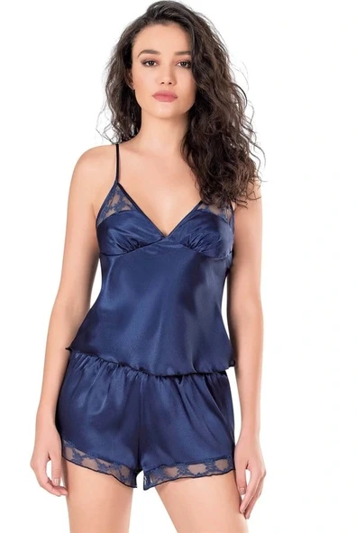 Arias Closet Lacivert Saten Babydolll Şort Takımı ürün görseli 1