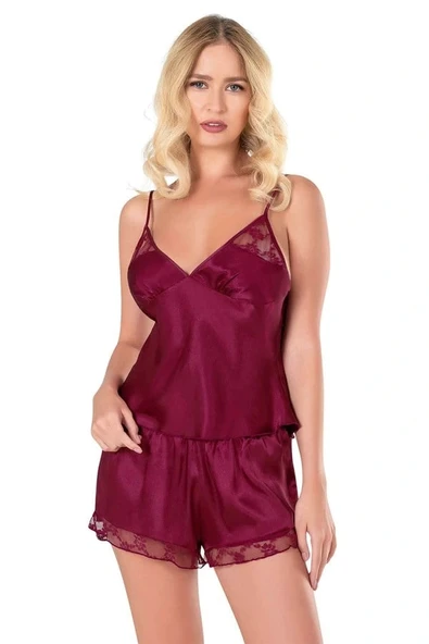 Arias Closet Bordo Saten Babydolll Şort Takımı ürün görseli 1