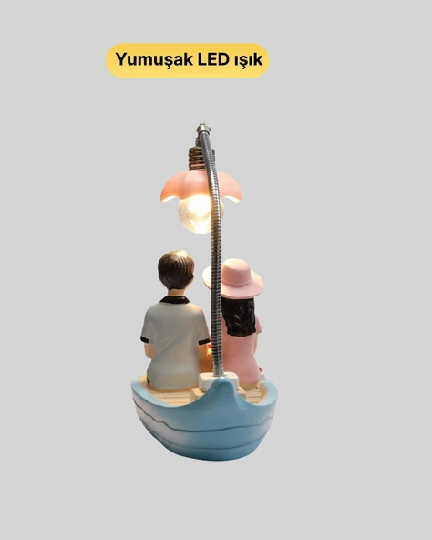 Romantik Sandal Üzerinde Çift Figürü Led Gece Lambası Masa Dekoru - Resim 3