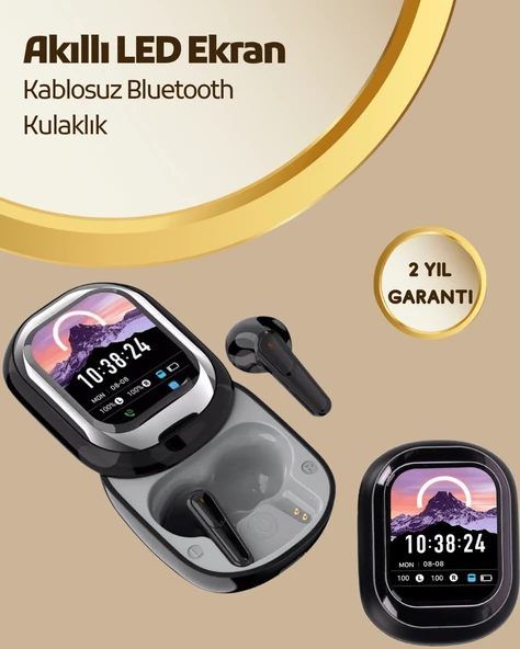 Akıllı Ekranlı Bluetooth 5.4 Kablosuz Kulaklık - Dokunmatik Ve Şarj Kutulu ürün görseli 1