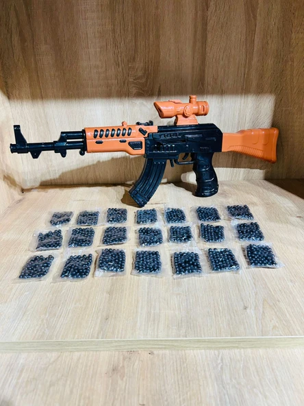 Boncuklu Oyuncak Tüfek 55 CM 1 ADET AK47+21 Paket Plastik Boncuk ürün görseli 1