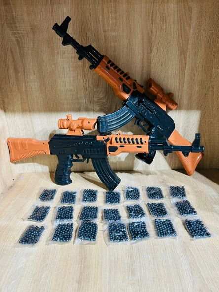 Boncuklu Oyuncak Tüfek 55 CM 2 ADET AK47+21 Paket Plastik Boncuk ürün görseli 1