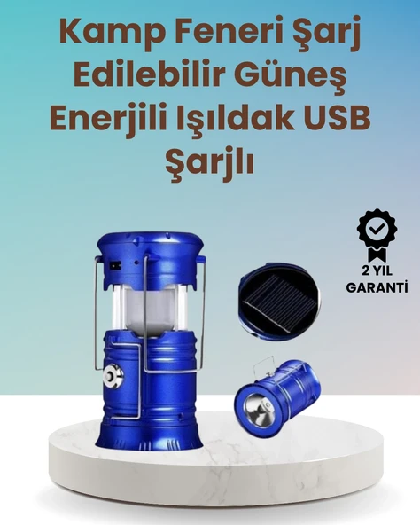 Şarj Edilebilir Güneş Enerjili Kızaklı Kamp Feneri - Usb Çıkışlı, Katlanabilir, Dayanıklı Ve Çok Fonksiyonlu ürün görseli 1