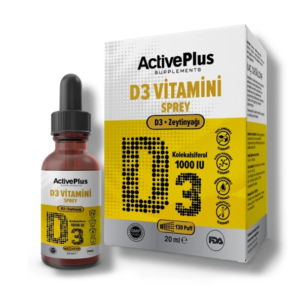 ActivePlus D3-1000IU Sprey Takviye Edici Gıda 20 ml ürün görseli 1