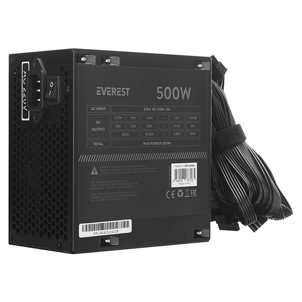 Everest EPS-500A Real 500W 4*SATA 12Cm Fanlı Oyuncu PC Destekli Power Supply PSU ürün görseli 1