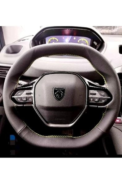 DİKİŞLİ DİREKSİYON KILIFI SİYAH DERİ SARI DİKİŞLİ 2 PARÇA PEUGEOT RİFTER İÇİN (2008 3008 UYMAZ) ürün görseli 1