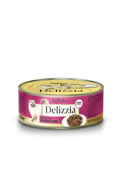 Plus Delizzia / Sos İçinde Parça Etli Tavuklu & Ciğerli Yetişkin Kedi Maması 85gr ürün görseli 1