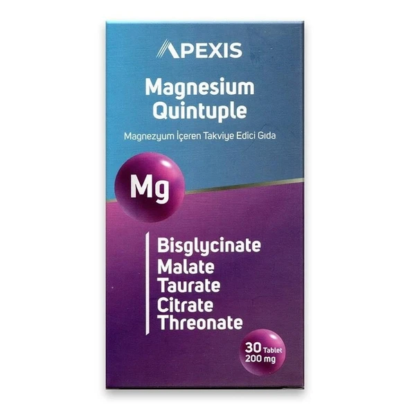 Apexis Magnesium (Magnezyum) Quintuple 200mg 30 Tablet ürün görseli 1