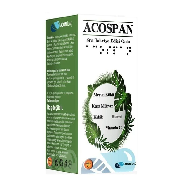 Acospan Meyan Kökü, Kara Mürver, Kekik, Hatmi ve Vitamin C İçeren Şurup 100ml ürün görseli 1