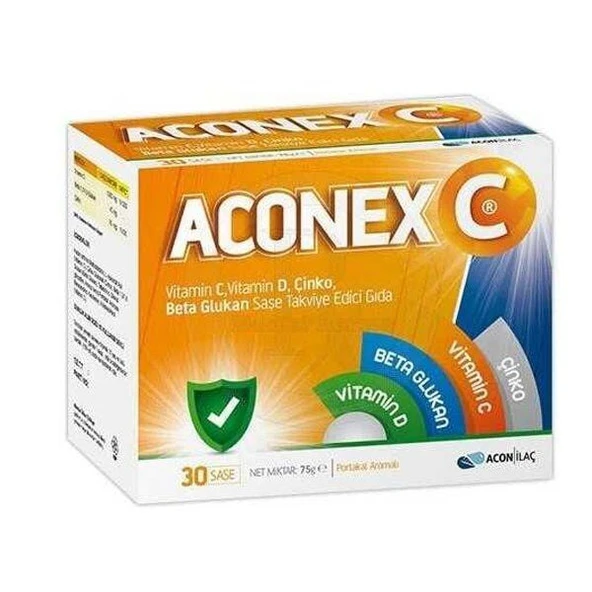 Aconex C Vitamin, Vitamin C, Vitamin D, Çinko, Beta Glukan içerikli 30 Saşe ürün görseli 1