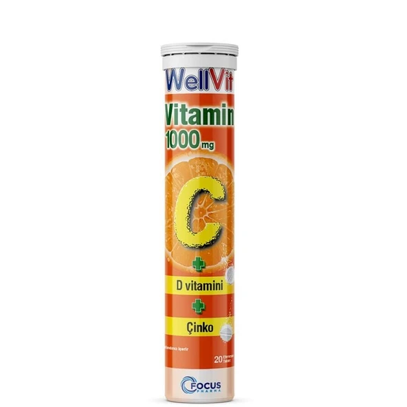 WellVit Vitamin C Çinko ve Vitamin D3 20 Efervesan Tablet ürün görseli 1