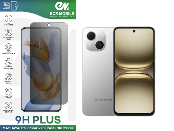 Tecno Spark 40C ile Uyumlu Mat Hayalet (Privacy) 9H Kırılmaz Nano Ekran Koruyucu ürün görseli 1