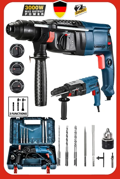 Deko 2.28mm 3000 Watt Bakır Sargılı 7 Joule Kablolu Kırıcı Delici Hilti Darbeli Matkap + Uç Takım Hediye ürün görseli 1