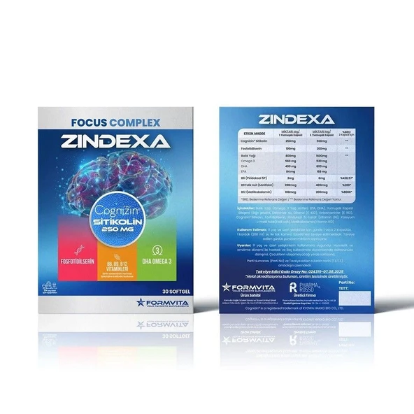 Focus Complex Zindexa Sitikolin Dha Omega3 30 Kapsül ürün görseli 1