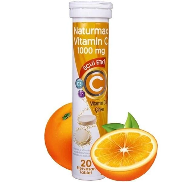 Naturmax Vitamin C 1000mg , Vitamin D3 ve Çinko içerikli 20 Efervesan Tablet ürün görseli 1