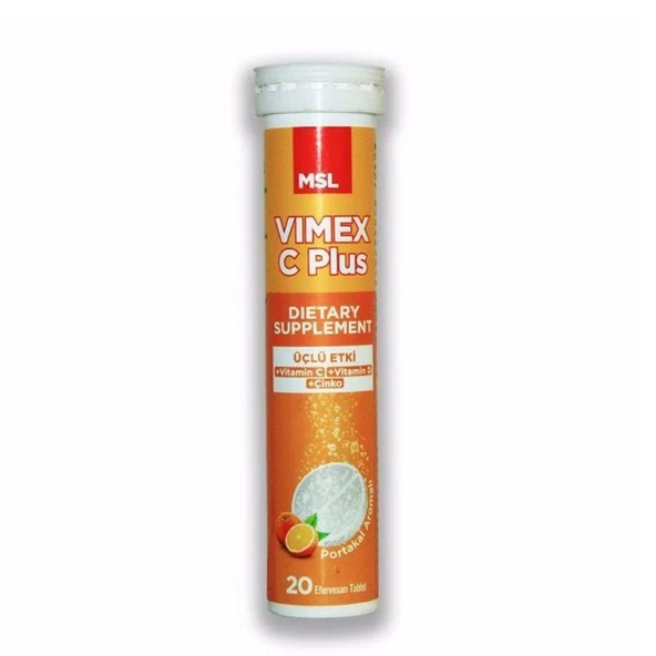 MSL Vimex C Plus Üçlü Etki Vitamin C Vitamin D ve Çinko 20 Efervesan Tablet ürün görseli 1