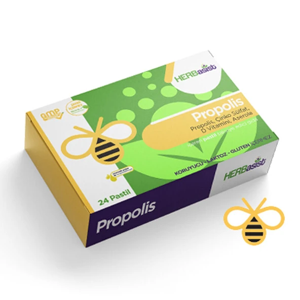 HERBasist Propolis Çinko İçerikli Takviye Edici Gıda Pastil 24 Adet Pastil ürün görseli 1