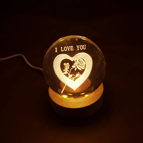 I Love You Işıklı Cam Küre ürün görseli 1