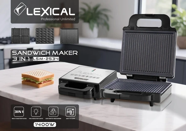 LEXICAL LSM-2534 3'Ü 1 ARADA TOST MAKİNESİ 1400W ürün görseli 1