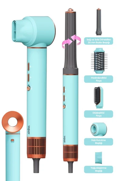 Sinbo SHD-1729 5in1 Compact Multi-Styler Saç Kurutma & Şekillendirme Makinesi-Mavi ürün görseli 1