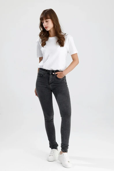 #SkinnyFitJean Siyah Denim Skinny Fit Kesim Mira12 Rahat Kadın Jean Pantolon ürün görseli 1