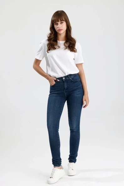 #KadınJean Az Kullanılmış Renkte Koyu Indigo Denim Skinny Fit Kesim Mira12 Rahat Kadın Jean Pantolon ürün görseli 1