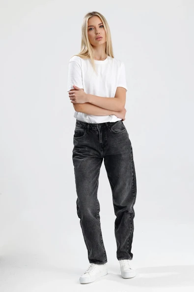#KadınJean %100 Pamuk Koyu Indigo Denim Mom Fit Kesim Mimmy26 Rahat Kadın Jean Pantolon ürün görseli 1