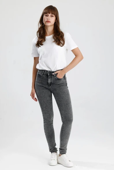 #KadınJean Kar Yıkama Gri Denim Skinny Fit Kesim Mira12 Rahat Kadın Jean Pantolon ürün görseli 1