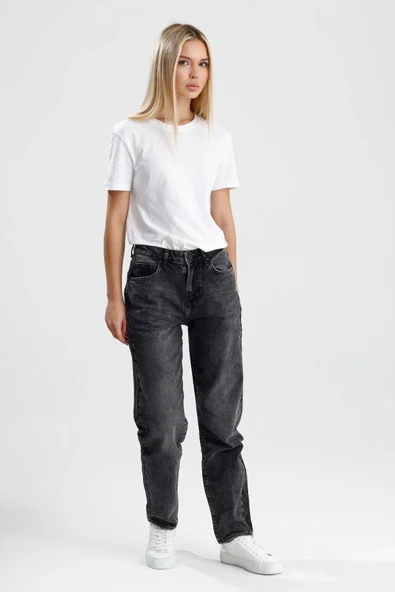 #KadınJean %100 Pamuk Koyu Indigo Denim Mom Fit Kesim Mimmy26 Rahat Kadın Jean Pantolon ürün görseli 1