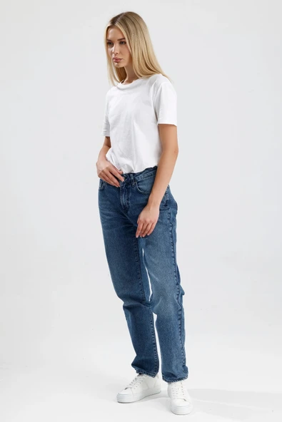 #KadınJean %100 Pamuk Orta Koyulukta Indigo Denim Mommy Fit Kesim Mimmy26 Rahat Kadın Jean Pantolon ürün görseli 1